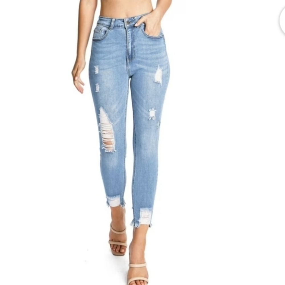 Wax Jean High Rise Distressed Ankle Skinny Jeans Pants